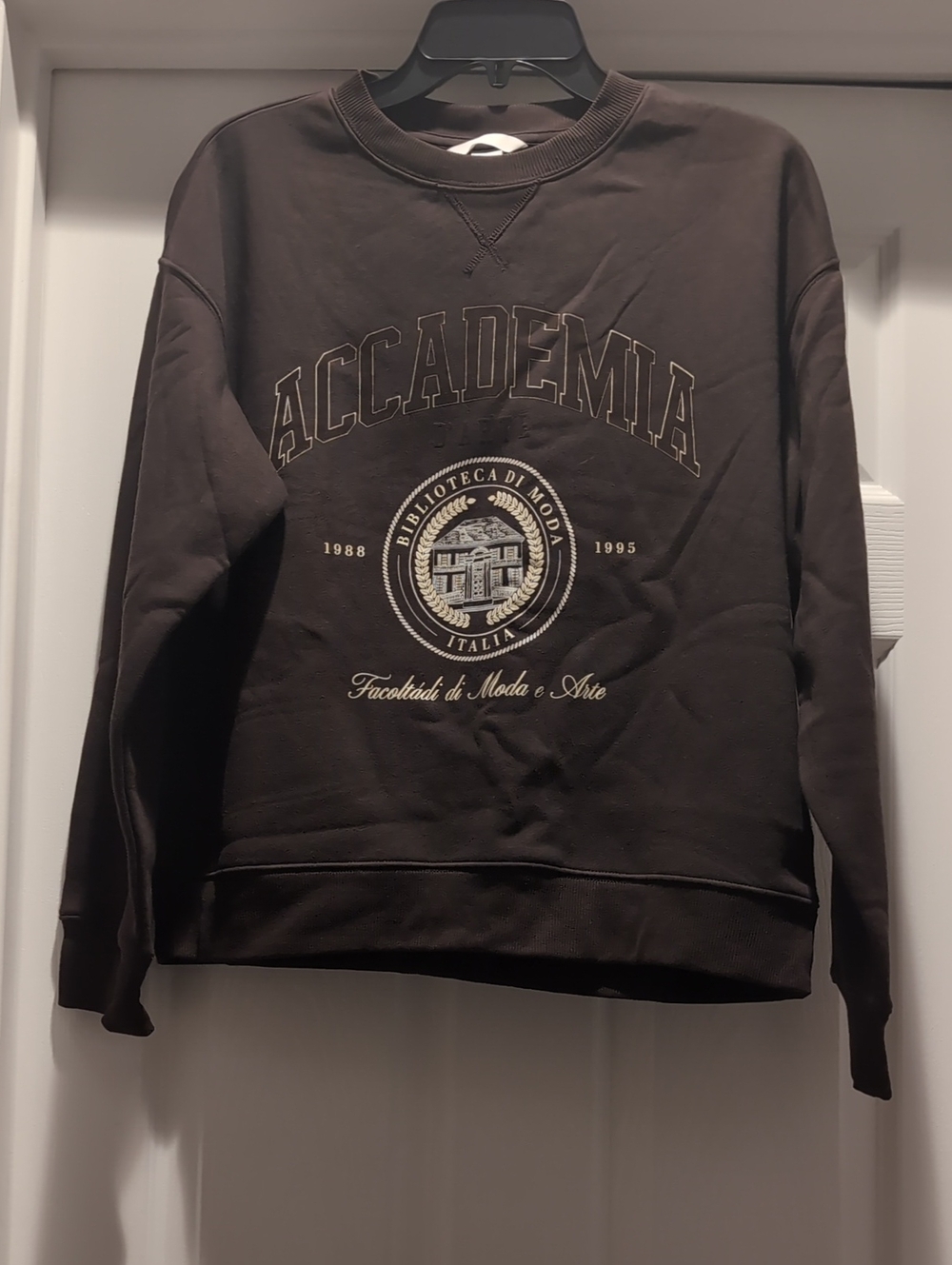 H&M Dark Brown Crewneck Sweater with Collegiate Graphic